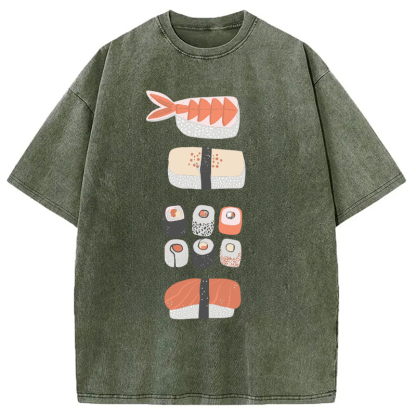 Tokyocanvas Japanese Sushi Nigiri Maki Roll Washed T-Shirt