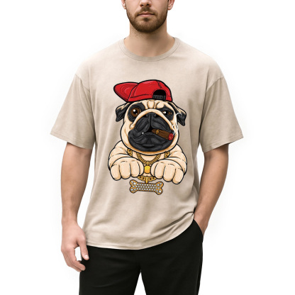 Tokyocanvas Pug hiphop Washed T-Shirt
