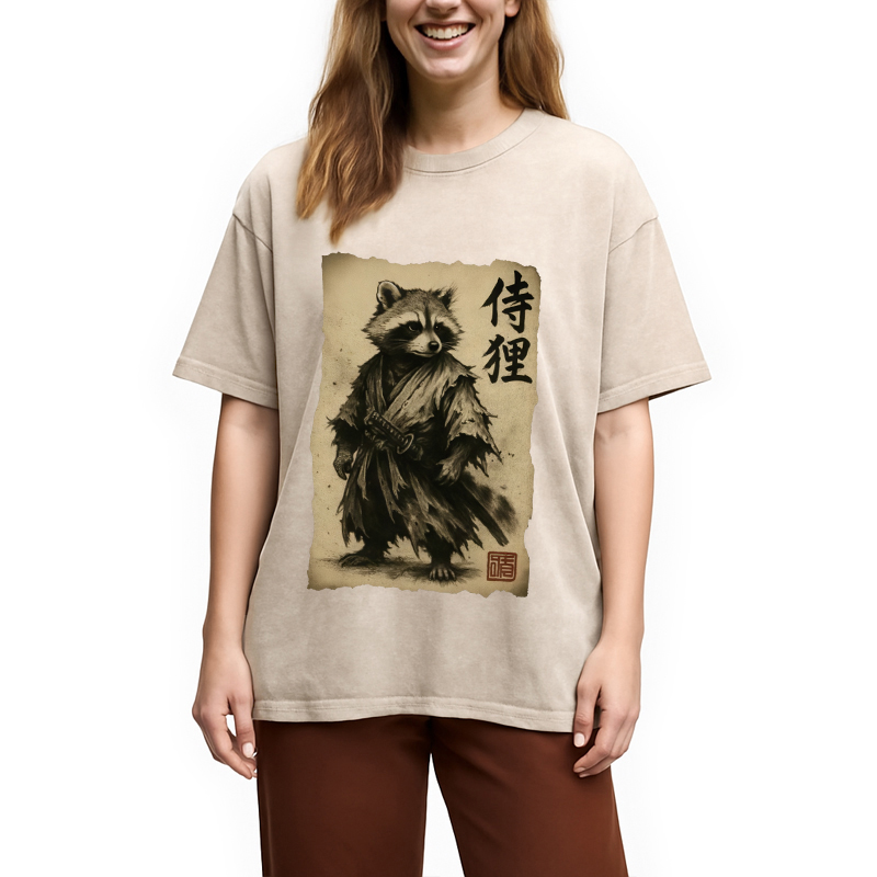 Tokyocanvas Samurai Raccoon Washed T-Shirt