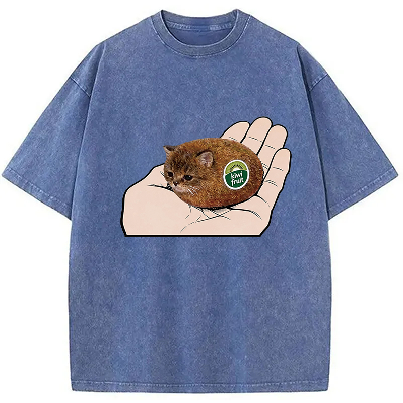 Tokyocanvas Kiwi Fruit Cat Washed T-Shirt