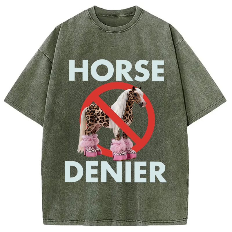 Tokyocanvas Funny Leopard Diva Horse Denier Washed T-Shirt