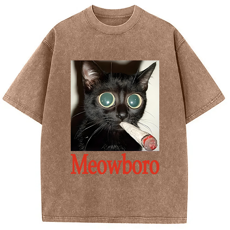 Tokyocanvas Meowboro Cat Smoking Washed T-Shirt