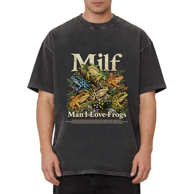 Tokyocanvas Man I Love Frogs Text Washed T-Shirt