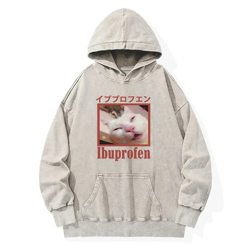 Tokyocanvas Ibuprofen Meme Cat Washed Hoodie