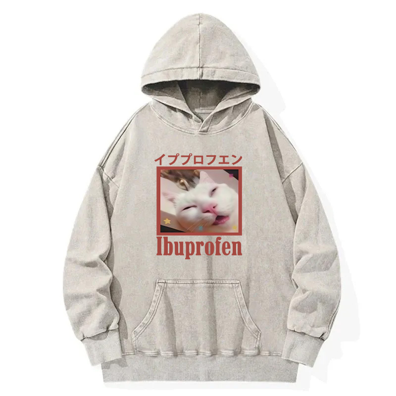 Tokyocanvas Ibuprofen Meme Cat Washed Hoodie