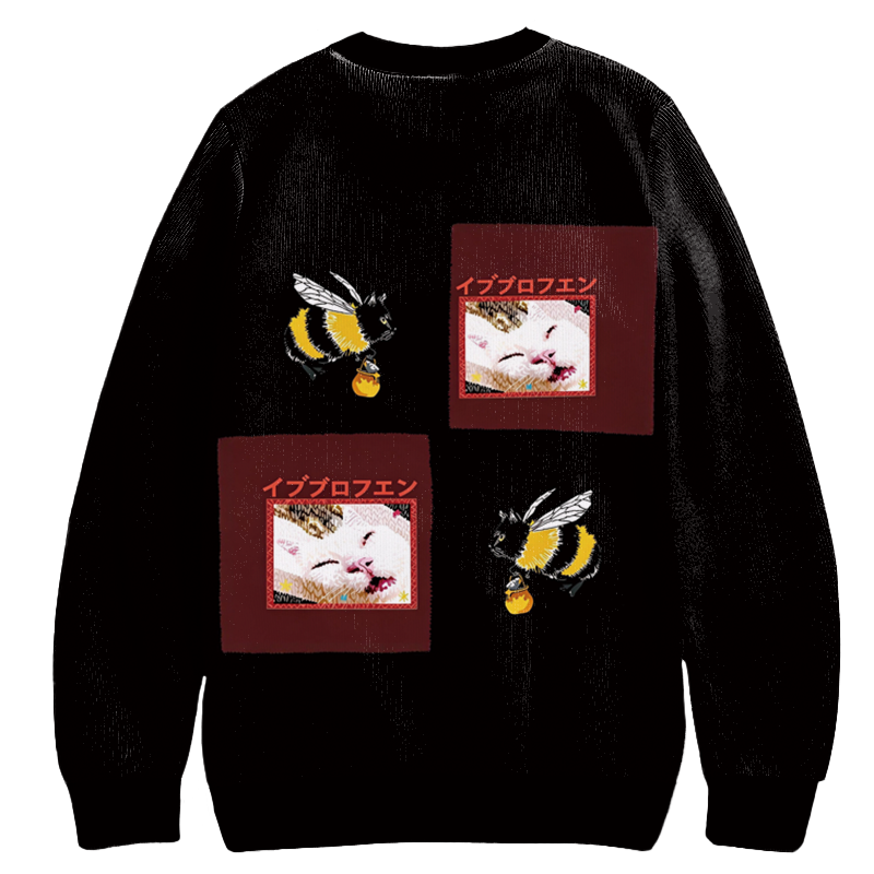 Tokyocanvas Funny Cat Bee Meme Casual Ugly Sweatshirt
