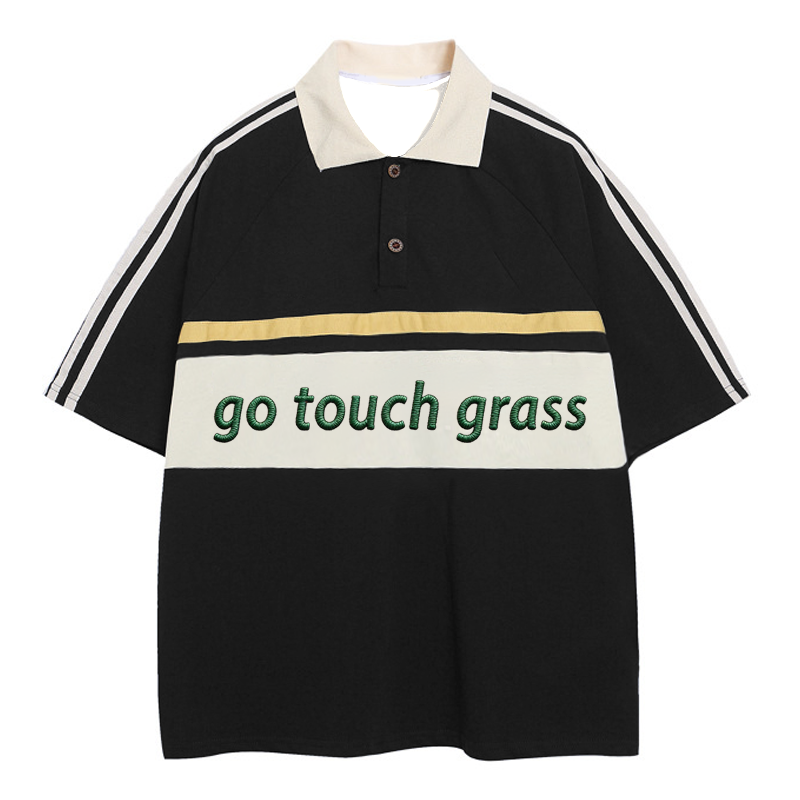 Tokyocanvas Go Touch Grass Polo Embroidered T-Shirt