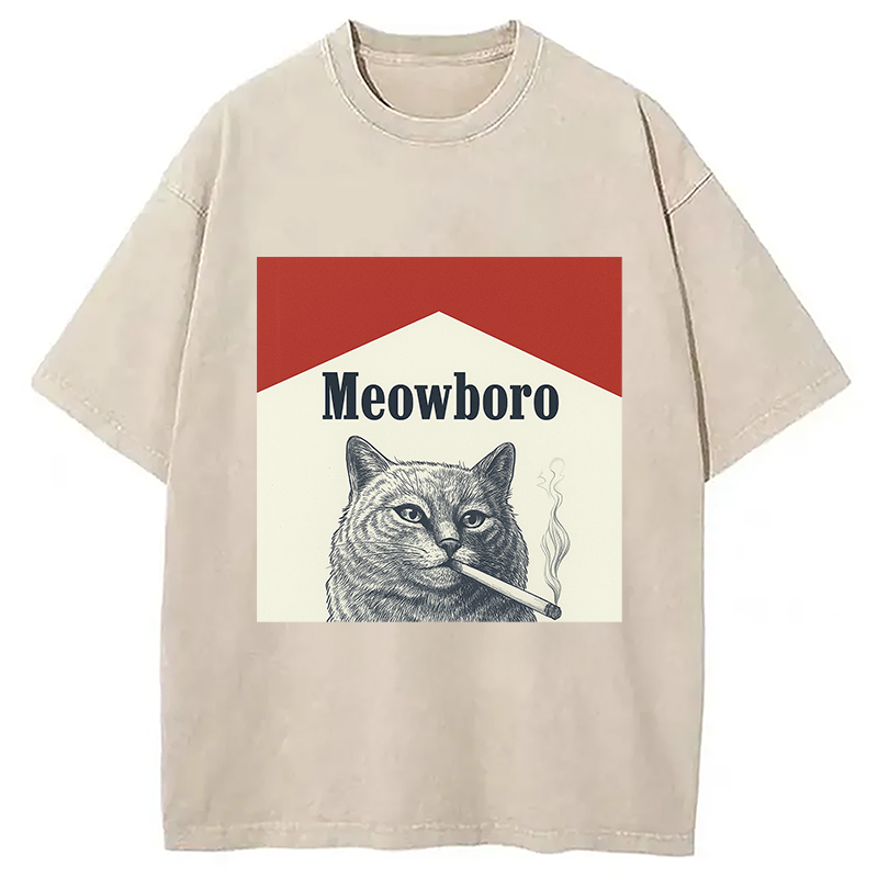 Tokyocanvas Marlboro Cat Smoking Meme Washed T-Shirt
