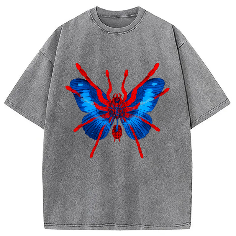 Tokyocanvas Japanese Art Blue Hallucinogenic Butterfly Washed T-Shirt