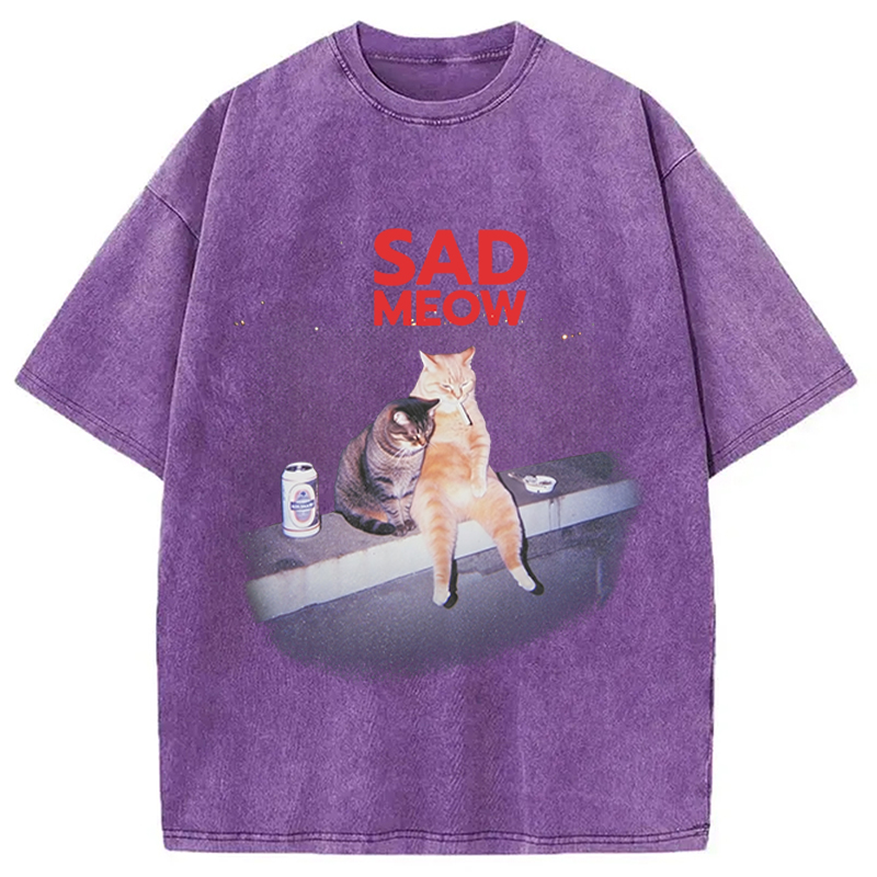 Tokyocanvas Sad Meow Smoking Cat Washed T-Shirt