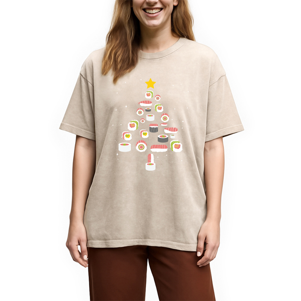 Tokyocanvas Sushi Christmas Tree Washed T-Shirt