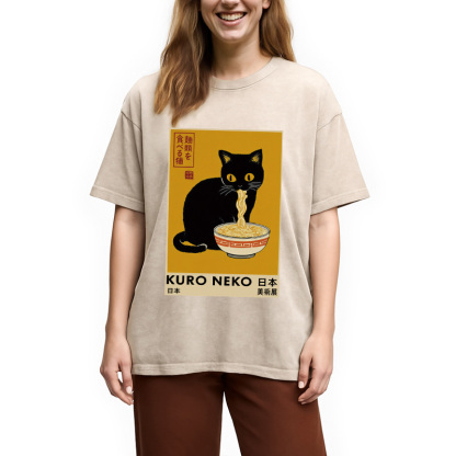 Tokyocanvas Kuro Neko Ramen Washed T-Shirt