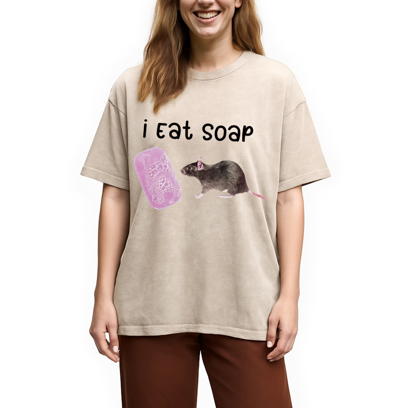 Tokyocanvas I Eat Soap Rat Meme Washed T-Shirt