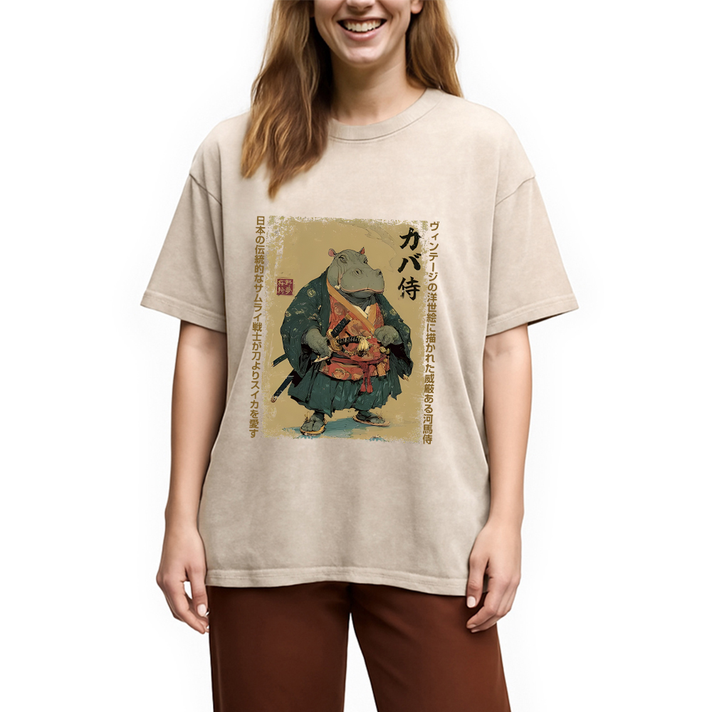 Tokyocanvas Samurai Hippo: Slicer of Melons Washed T-Shirt
