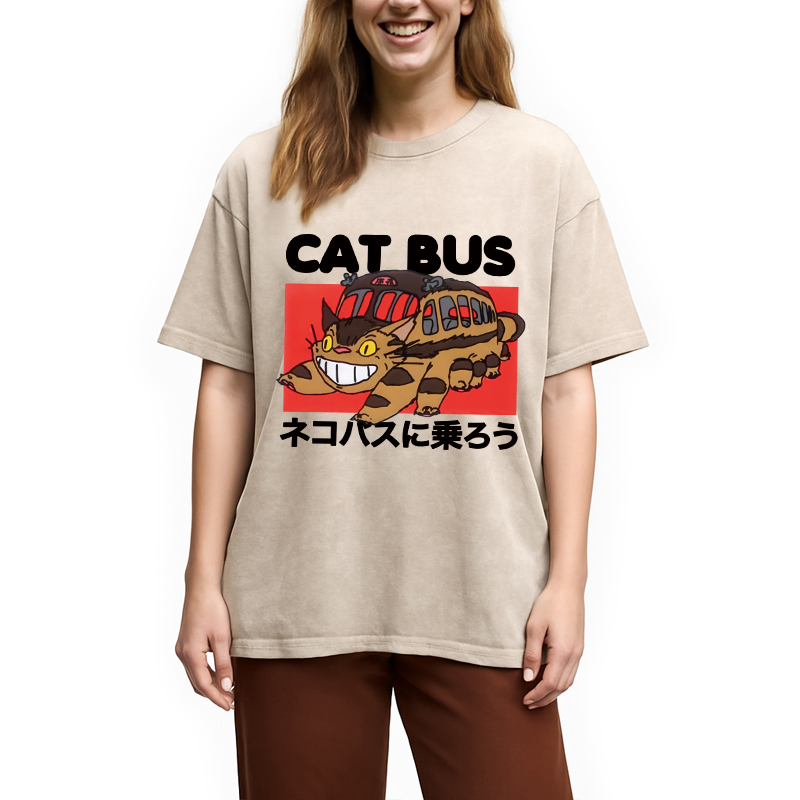 Tokyocanvas Cat Bus Washed T-Shirt