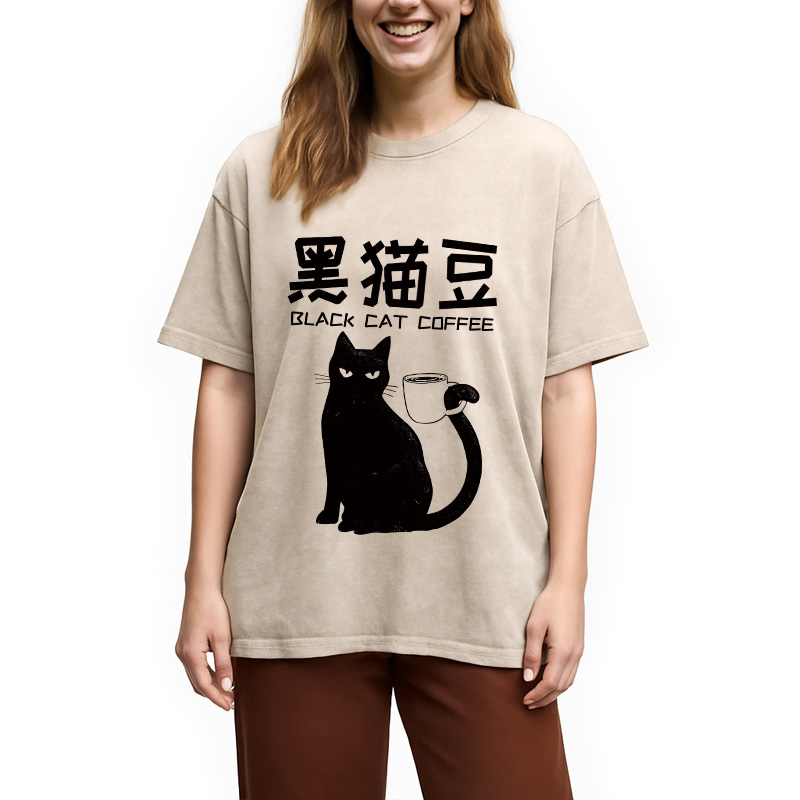 Tokyocanvas Black Cat Coffee Washed T-Shirt