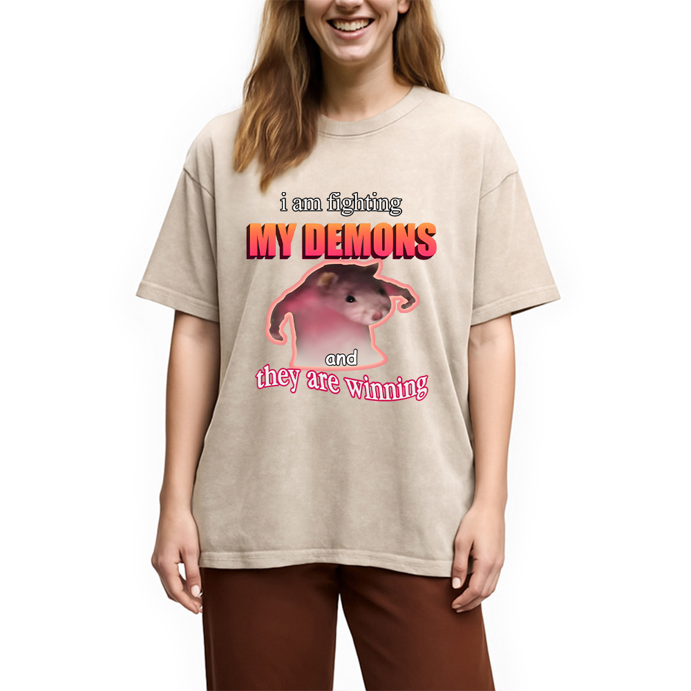 Tokyocanvas Rage Rat Meme Washed T-Shirt
