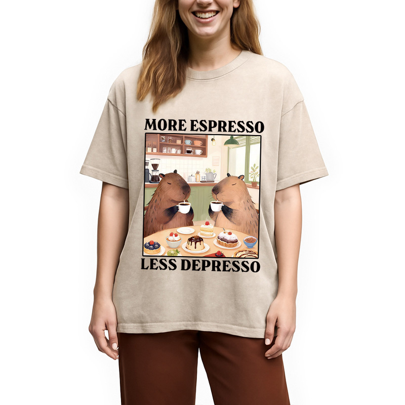 Tokyocanvas Capybaras Drink Coffee Washed T-Shirt