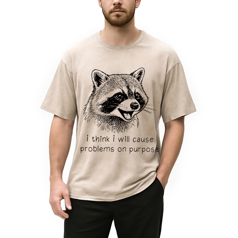 Tokyocanvas Stupid Raccoon Funny Washed T-Shirt