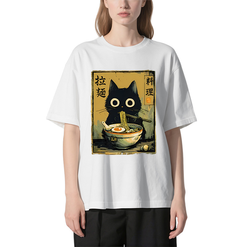 Tokyocanvas Cute Black Cat Eating Ramen Classic T-Shirt