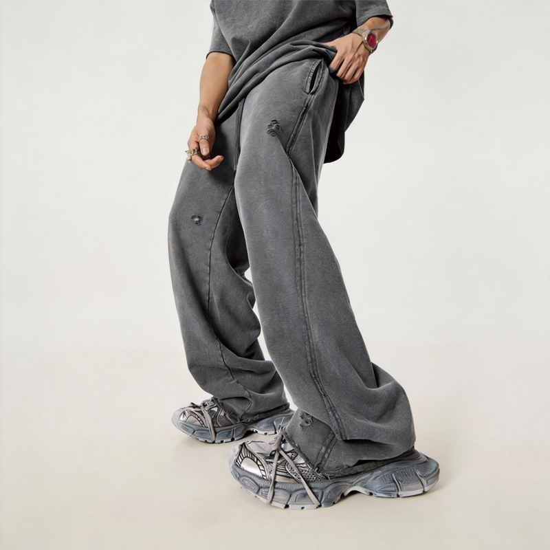 Tokyocanvas Vintage Distressed Rolled-up Ripped Sweatpants
