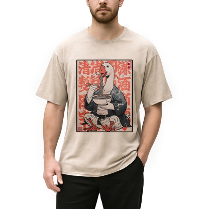 Tokyocanvas Duck Samurai Eats Ramen Washed T-Shirt