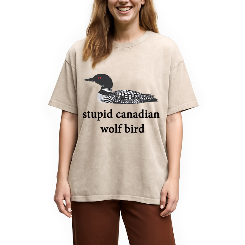 Tokyocanvas Stupid Canadian Wolf Bird Washed T-Shirt