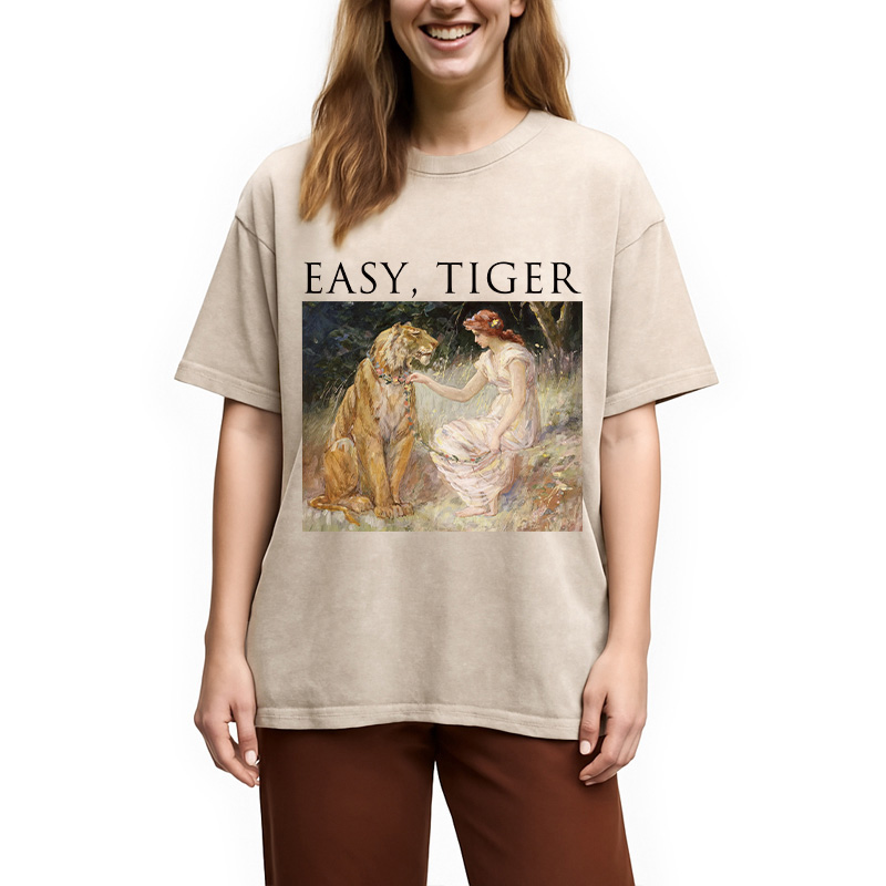Tokyocanvas Easy Tiger Funny Washed T-Shirt