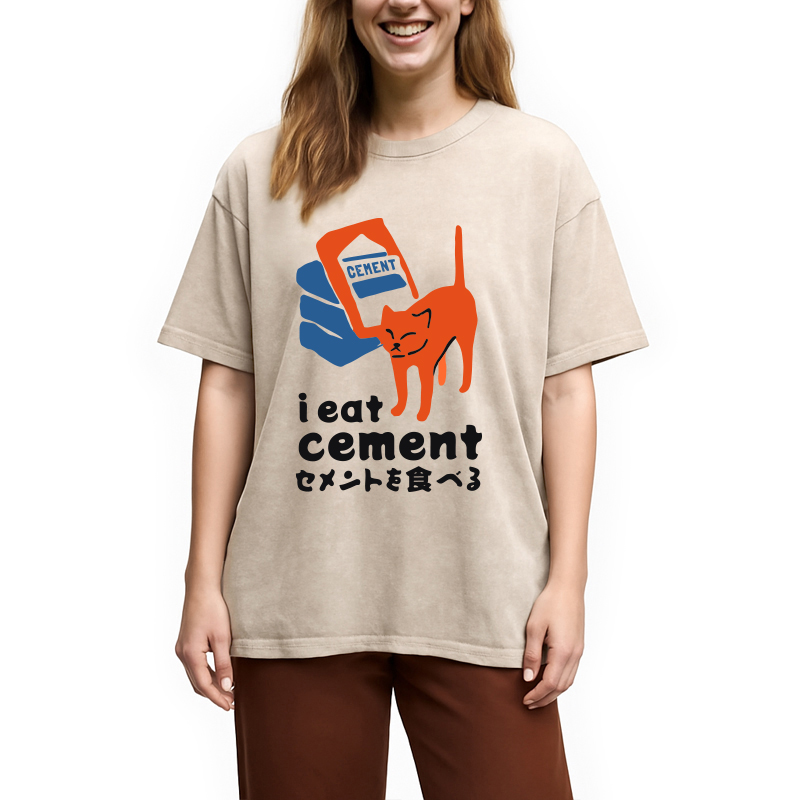 Tokyocanvas I Eat Cement Meme Cat Washed T-Shirt