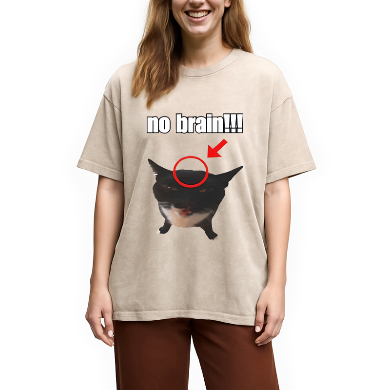 Tokyocanvas No Brain Cat Washed T-Shirt