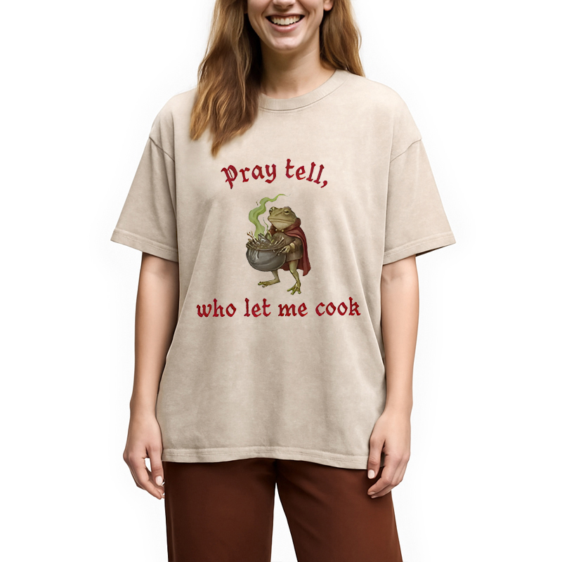 Tokyocanvas Pray Tell Funny Frog Meme Washed T-Shirt