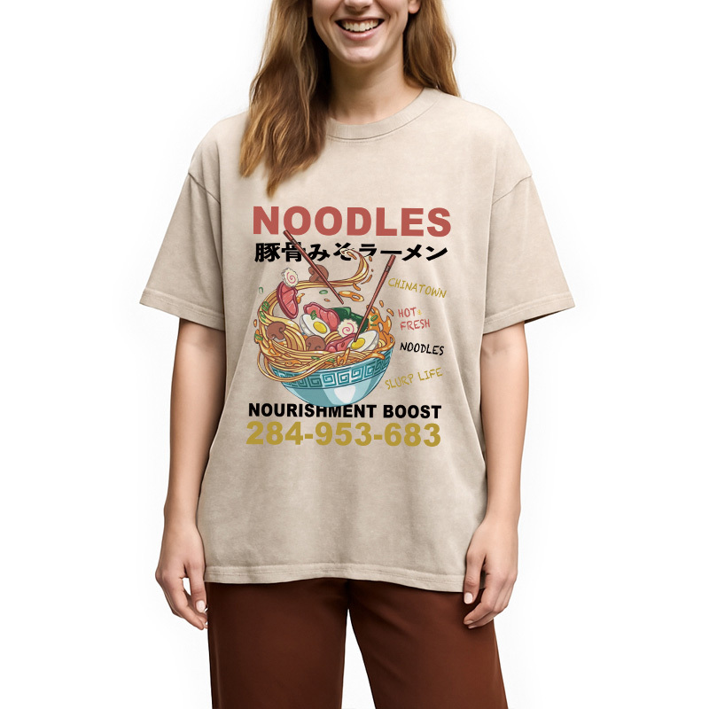 Tokyocanvas Cute Ramen Noodle Washed T-Shirt