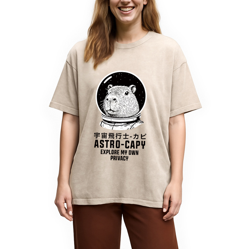 Tokyocanvas Astronaut Capybara Washed T-Shirt