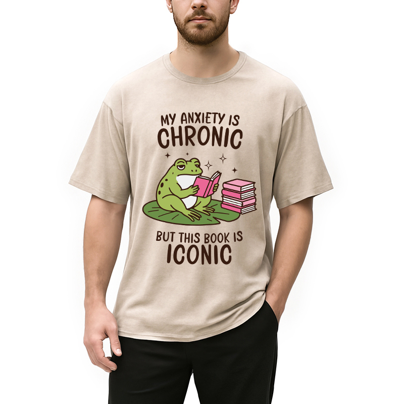 Tokyocanvas Funny Frog Reading Washed T-Shirt