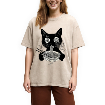 Tokyocanvas Psychedelic Ramen Cat Washed T-Shirt