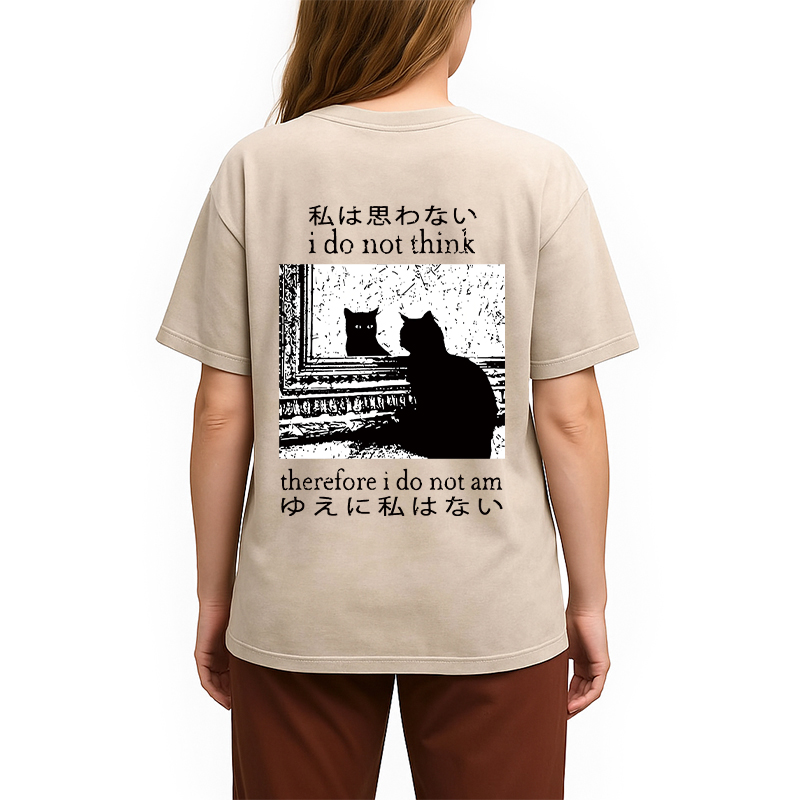 Tokyocanvas Thinking Cat Back Washed T-Shirt