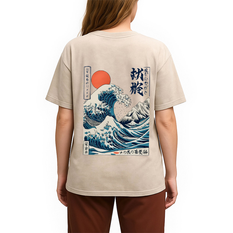 Tokyocanvas Ukiyo-e Ocean Waves Japan Back Washed T-Shirt