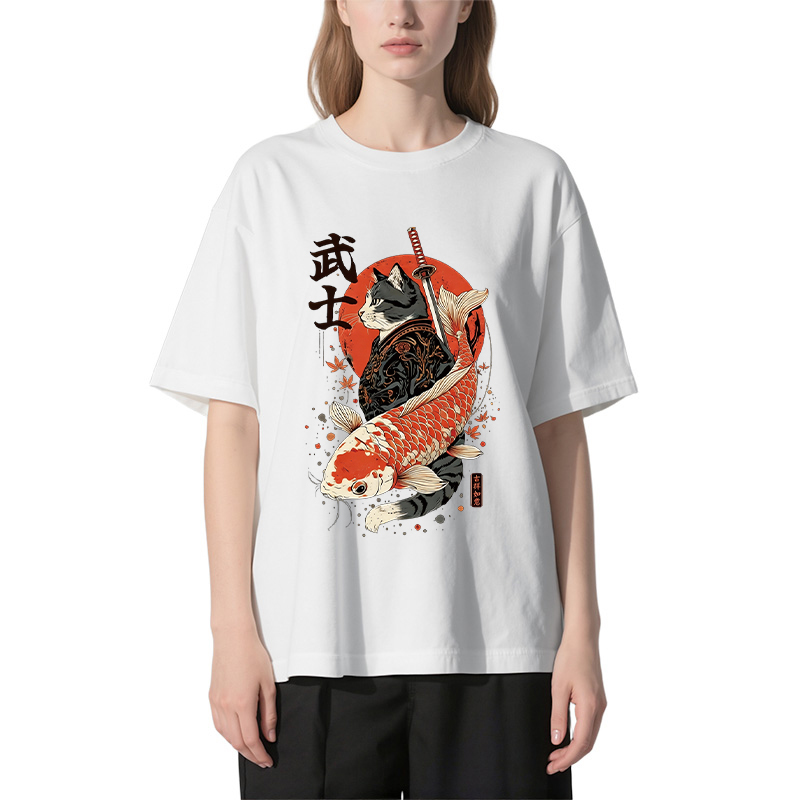 Tokyocanvas Samurai Cat And Koi Classic T-Shirt