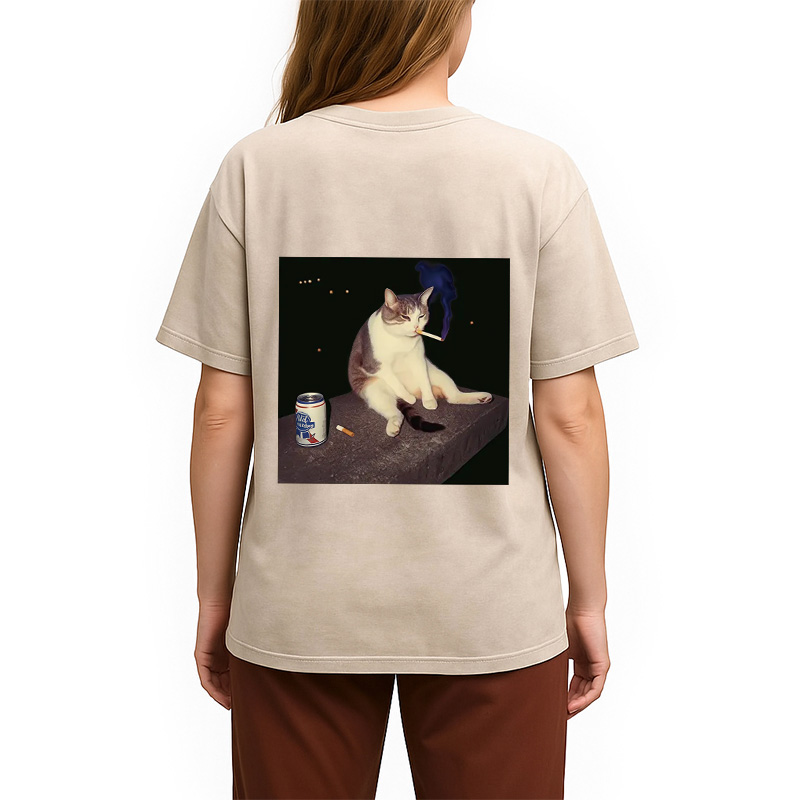 Tokyocanvas Cigarette Kitten Funny Smoking Cat Meme Back Washed T-Shirt