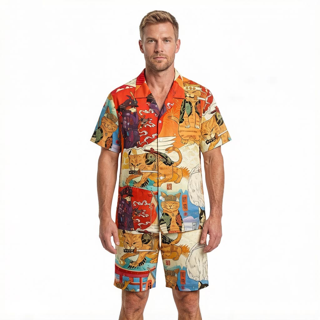 Tokyocanvas Samurai Cat Funny Art Japanese Hawaiian Shirt