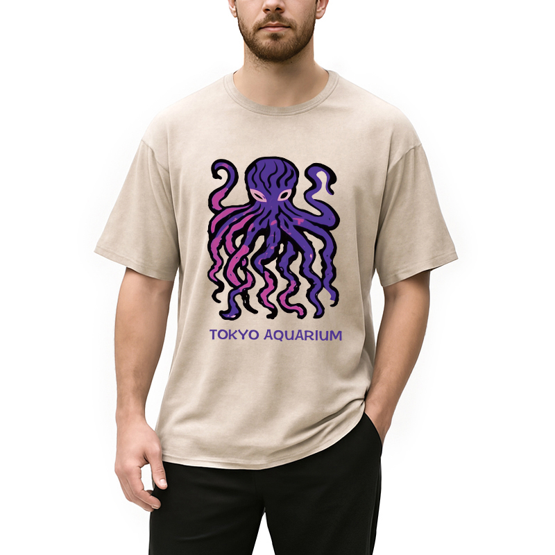 Tokyocanvas Tokyo Aquarium Octopus Washed T-Shirt