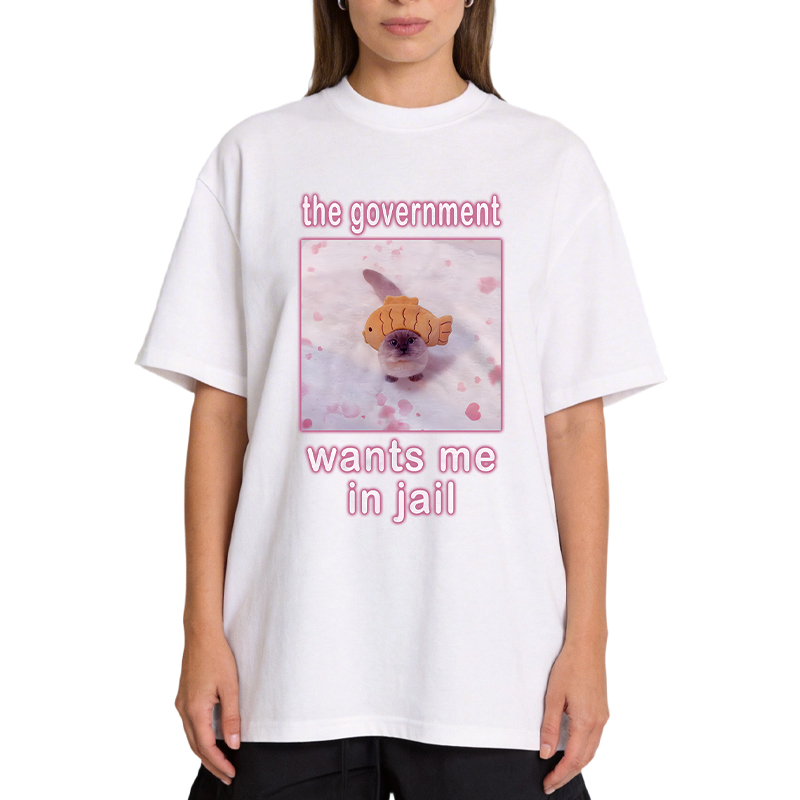 Tokyocanvas The Government Wants Me in Jail Funny Cat Meme Classic T-Shirt