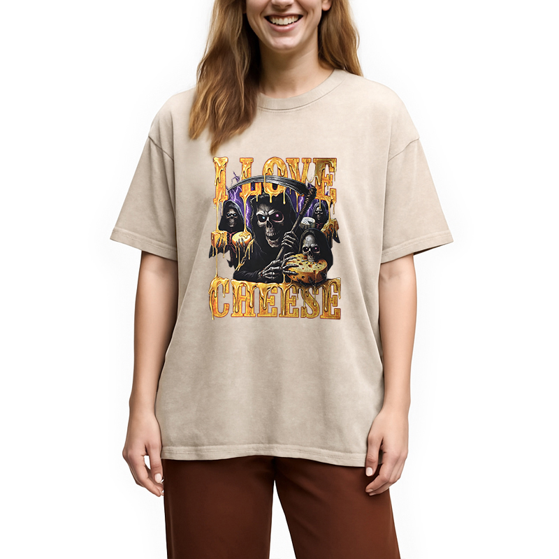 Tokyocanvas Skeleton Cheese Funny Gothic Meme Washed T-Shirt