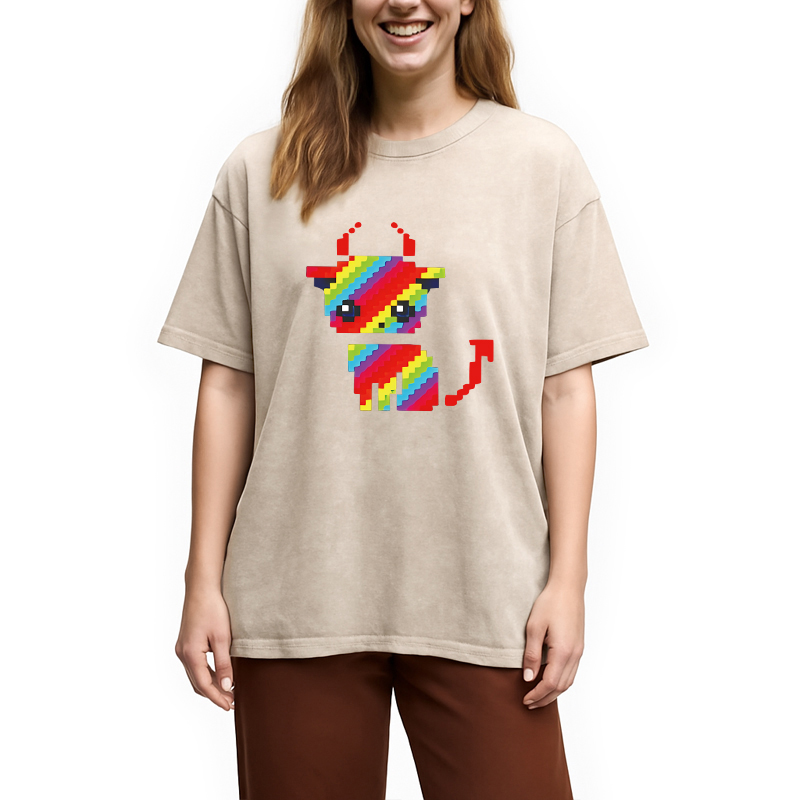 Tokyocanvas Heavy Metal Devil Cat Pixel Washed T-Shirt