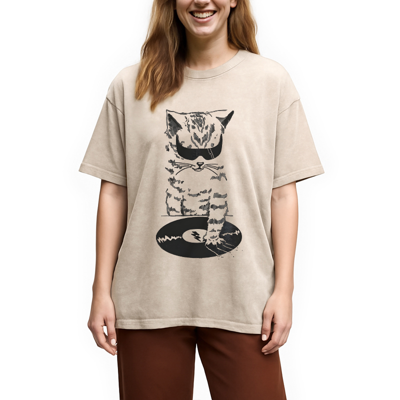 Tokyocanvas DJ Cat Washed T-Shirt