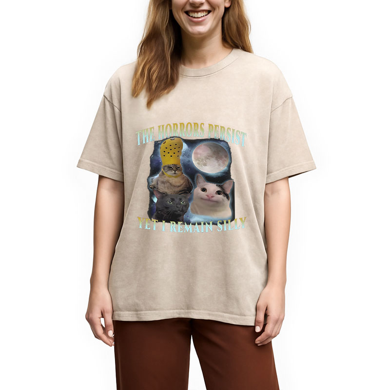 Tokyocanvas The Horrors Persist Yet I Remain Silly Cat Washed T-Shirt