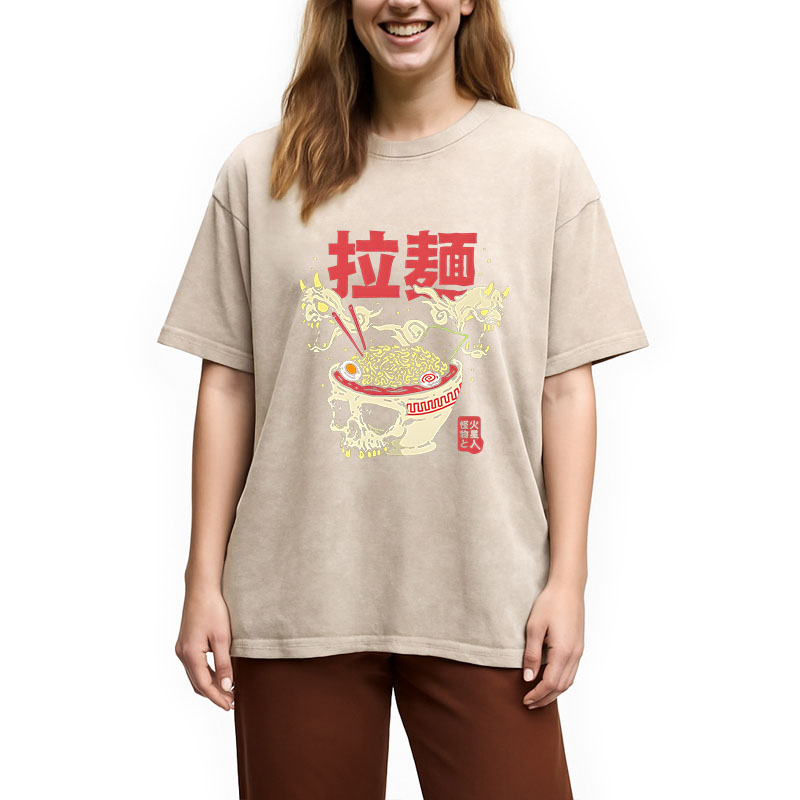 Tokyocanvas Japanese Ramen Skeleton Bowl Washed T-Shirt