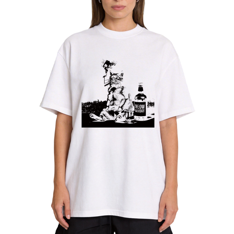 Tokyocanvas Funny Smoking Cat Drinking Meow Whisky Classic T-Shirt