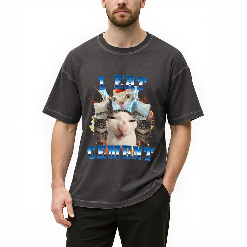 Tokyocanvas I Eat Cement Funny Cat Meme Gradient Washed T-Shirt