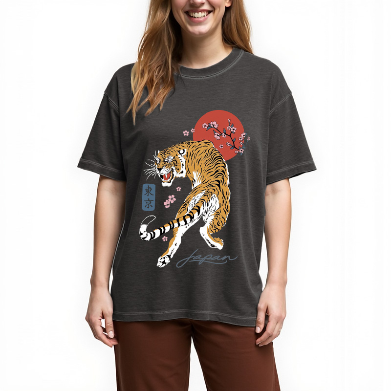 Tokyocanvas Tiger Blossom Japanese Sakura Gradient Washed T-Shirt